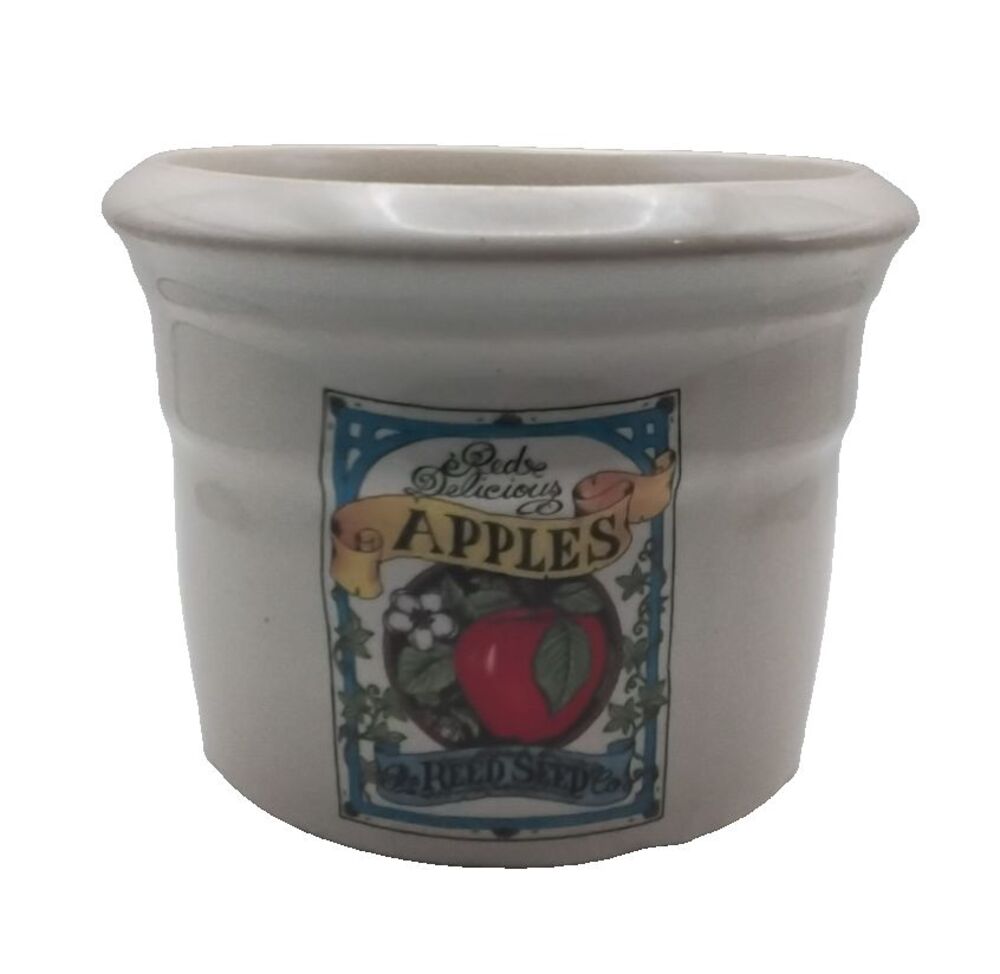 Vintage crock Zanesville Ohio stoneware Reed seed company red delicious apples